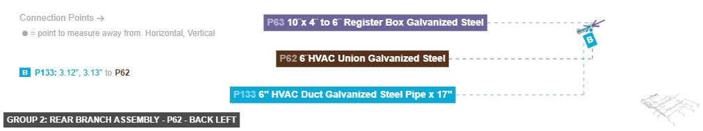 Group 2: Rear Branch Assembly - Part 6¨HVAC Union Galvanized Steel - back_left