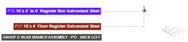 Group 2: Rear Branch Assembly - Part 10¨x 4¨ Floor Register Galvanized Steel - back_left