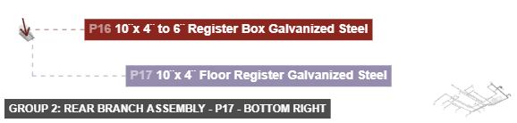 Group 2: Rear Branch Assembly - Part 10¨x 4¨ Floor Register Galvanized Steel - bottom_right