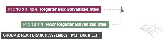 Group 2: Rear Branch Assembly - Part 10¨x 4¨ Floor Register Galvanized Steel - back_left