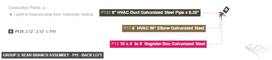 Group 2: Rear Branch Assembly - Part 6¨ HVAC 90° Elbow Galvanized Steel - back_left