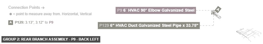 Group 2: Rear Branch Assembly - Part 6¨ HVAC 90° Elbow Galvanized Steel - back_left
