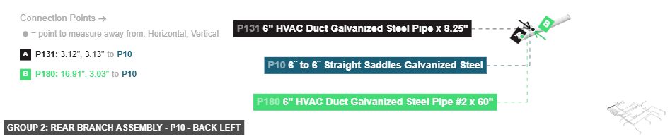 Group 2: Rear Branch Assembly - Part 6¨ to 6¨ Straight Saddles Galvanized Steel - back_left