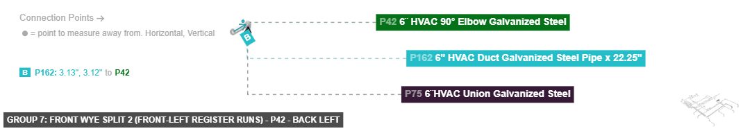 Group 7: Front Wye Split 2 (Front-Left Register Runs) - Part 6¨ HVAC 90° Elbow Galvanized Steel - back_left
