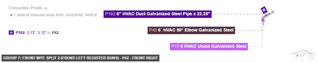 Group 7: Front Wye Split 2 (Front-Left Register Runs) - Part 6¨ HVAC 90° Elbow Galvanized Steel - front_right