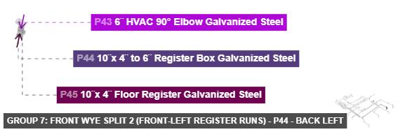 Group 7: Front Wye Split 2 (Front-Left Register Runs) - Part 10¨x 4¨ to 6¨ Register Box Galvanized Steel - back_left