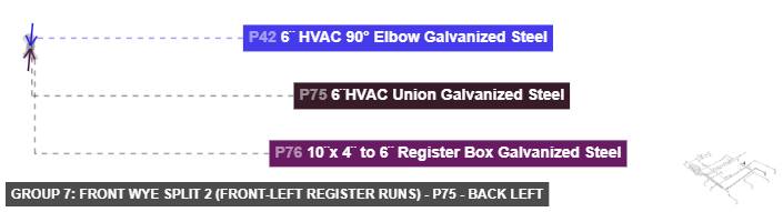 Group 7: Front Wye Split 2 (Front-Left Register Runs) - Part 6¨HVAC Union Galvanized Steel - back_left