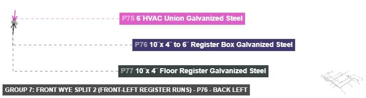 Group 7: Front Wye Split 2 (Front-Left Register Runs) - Part 10¨x 4¨ to 6¨ Register Box Galvanized Steel - back_left