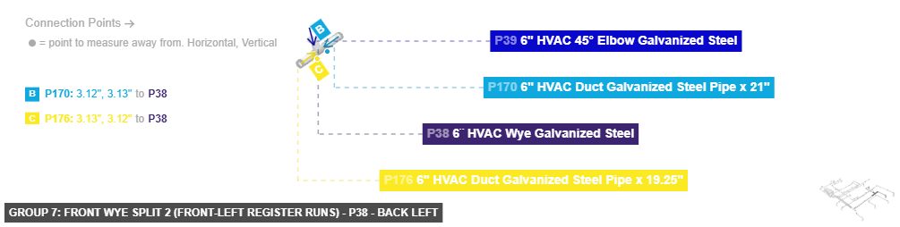 Group 7: Front Wye Split 2 (Front-Left Register Runs) - Part 6¨ HVAC Wye Galvanized Steel - back_left