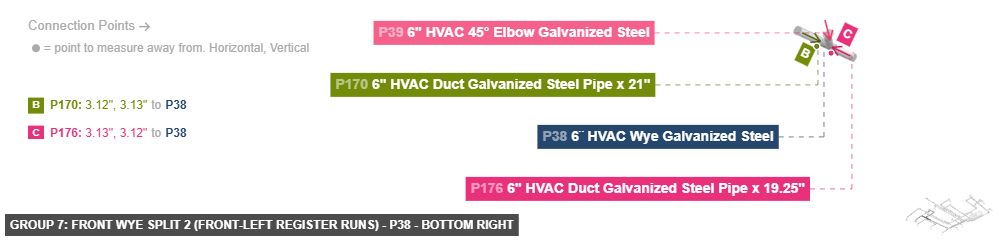 Group 7: Front Wye Split 2 (Front-Left Register Runs) - Part 6¨ HVAC Wye Galvanized Steel - bottom_right