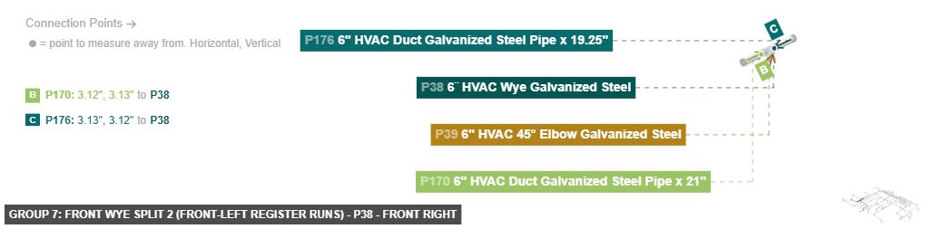 Group 7: Front Wye Split 2 (Front-Left Register Runs) - Part 6¨ HVAC Wye Galvanized Steel - front_right