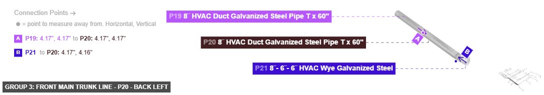 Group 3: Front Main Trunk Line - Part 8¨ HVAC Duct Galvanized Steel Pipe T x 60