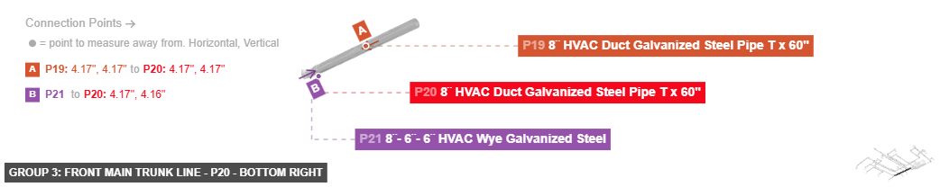 Group 3: Front Main Trunk Line - Part 8¨ HVAC Duct Galvanized Steel Pipe T x 60
