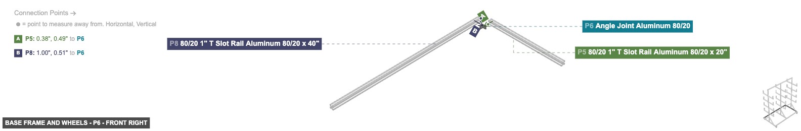 Base Frame and Wheels - Part Angle Joint Aluminum 80/20 - front_right