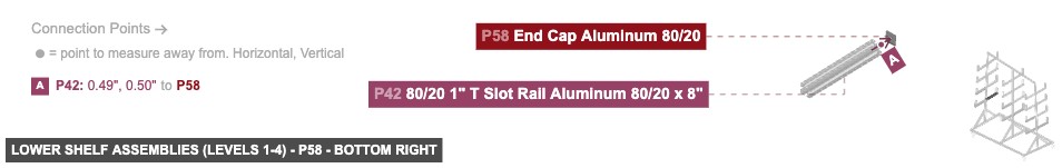 Lower Shelf Assemblies (Levels 1-4) - Part End Cap Aluminum 80/20 - bottom_right