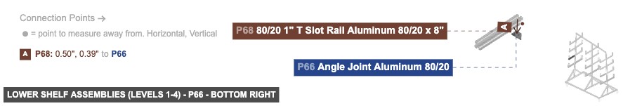 Lower Shelf Assemblies (Levels 1-4) - Part Angle Joint Aluminum 80/20 - bottom_right