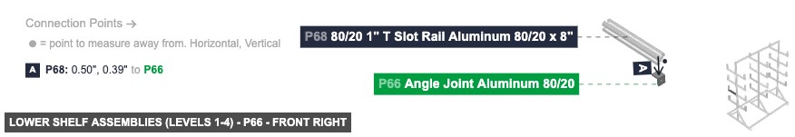 Lower Shelf Assemblies (Levels 1-4) - Part Angle Joint Aluminum 80/20 - front_right
