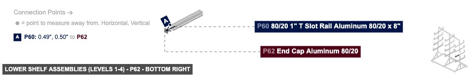 Lower Shelf Assemblies (Levels 1-4) - Part End Cap Aluminum 80/20 - bottom_right