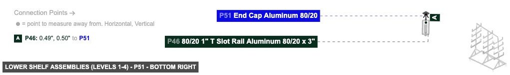 Lower Shelf Assemblies (Levels 1-4) - Part End Cap Aluminum 80/20 - bottom_right
