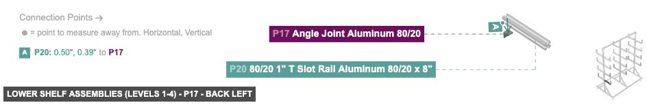 Lower Shelf Assemblies (Levels 1-4) - Part Angle Joint Aluminum 80/20 - back_left