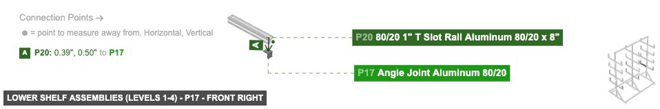 Lower Shelf Assemblies (Levels 1-4) - Part Angle Joint Aluminum 80/20 - front_right