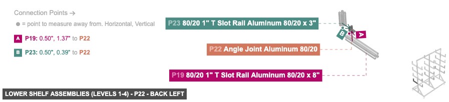 Lower Shelf Assemblies (Levels 1-4) - Part Angle Joint Aluminum 80/20 - back_left