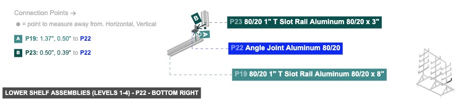 Lower Shelf Assemblies (Levels 1-4) - Part Angle Joint Aluminum 80/20 - bottom_right