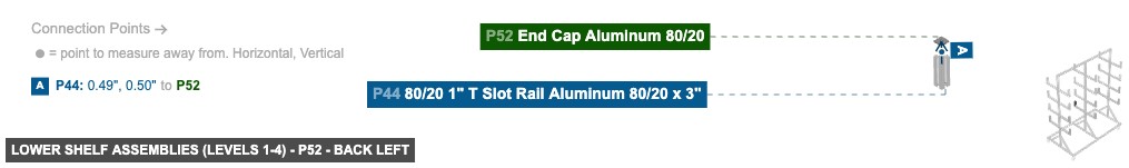 Lower Shelf Assemblies (Levels 1-4) - Part End Cap Aluminum 80/20 - back_left