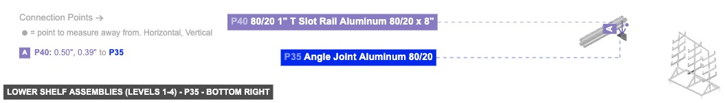 Lower Shelf Assemblies (Levels 1-4) - Part Angle Joint Aluminum 80/20 - bottom_right