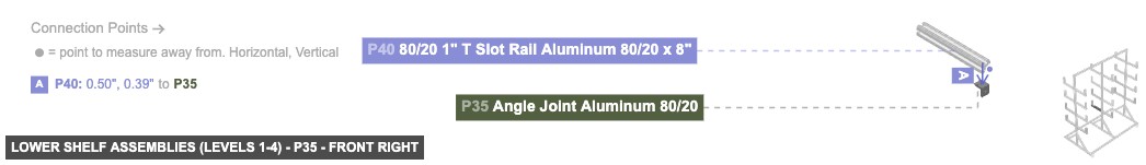 Lower Shelf Assemblies (Levels 1-4) - Part Angle Joint Aluminum 80/20 - front_right