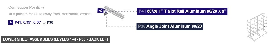 Lower Shelf Assemblies (Levels 1-4) - Part Angle Joint Aluminum 80/20 - back_left