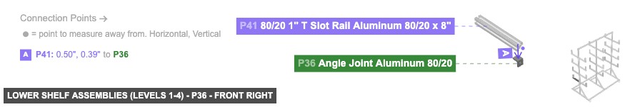 Lower Shelf Assemblies (Levels 1-4) - Part Angle Joint Aluminum 80/20 - front_right