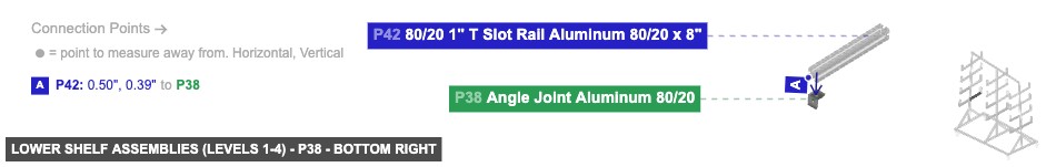 Lower Shelf Assemblies (Levels 1-4) - Part Angle Joint Aluminum 80/20 - bottom_right