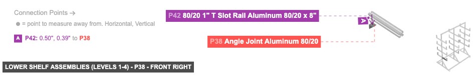 Lower Shelf Assemblies (Levels 1-4) - Part Angle Joint Aluminum 80/20 - front_right