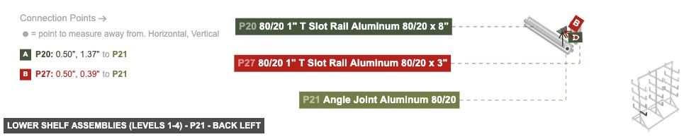 Lower Shelf Assemblies (Levels 1-4) - Part Angle Joint Aluminum 80/20 - back_left