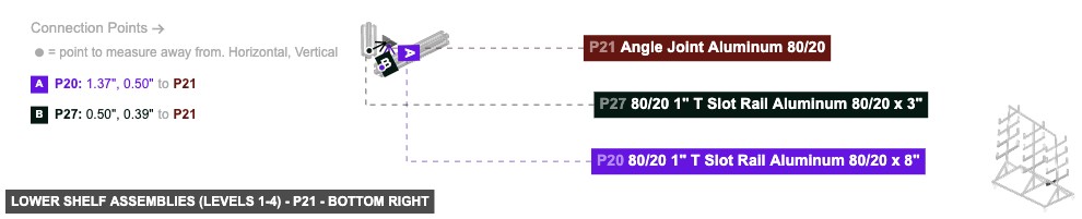 Lower Shelf Assemblies (Levels 1-4) - Part Angle Joint Aluminum 80/20 - bottom_right