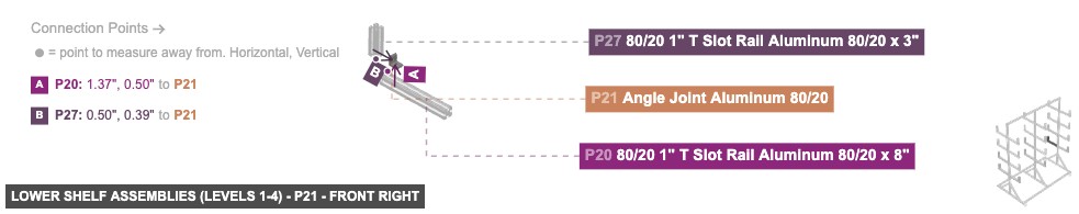Lower Shelf Assemblies (Levels 1-4) - Part Angle Joint Aluminum 80/20 - front_right