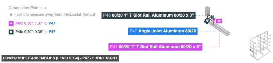 Lower Shelf Assemblies (Levels 1-4) - Part Angle Joint Aluminum 80/20 - front_right