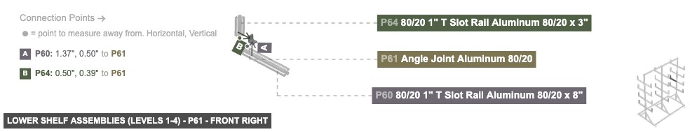 Lower Shelf Assemblies (Levels 1-4) - Part Angle Joint Aluminum 80/20 - front_right