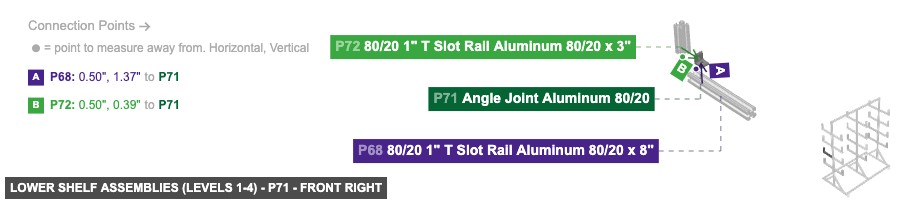 Lower Shelf Assemblies (Levels 1-4) - Part Angle Joint Aluminum 80/20 - front_right