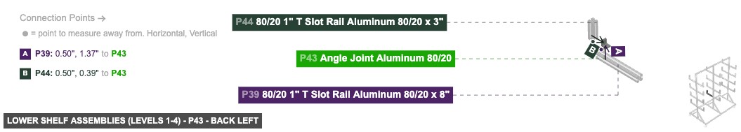 Lower Shelf Assemblies (Levels 1-4) - Part Angle Joint Aluminum 80/20 - back_left