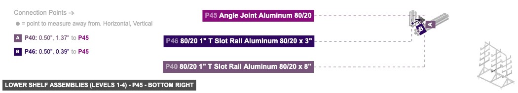 Lower Shelf Assemblies (Levels 1-4) - Part Angle Joint Aluminum 80/20 - bottom_right