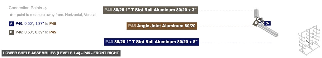 Lower Shelf Assemblies (Levels 1-4) - Part Angle Joint Aluminum 80/20 - front_right