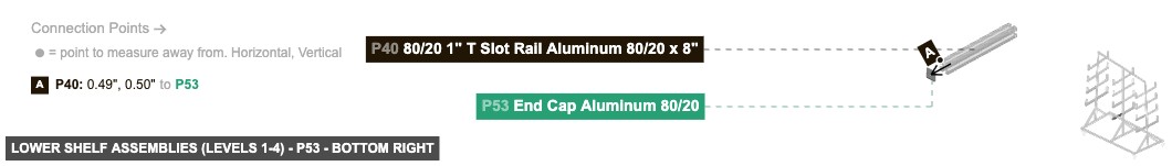 Lower Shelf Assemblies (Levels 1-4) - Part End Cap Aluminum 80/20 - bottom_right