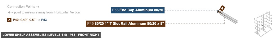 Lower Shelf Assemblies (Levels 1-4) - Part End Cap Aluminum 80/20 - front_right