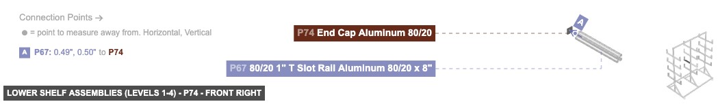Lower Shelf Assemblies (Levels 1-4) - Part End Cap Aluminum 80/20 - front_right