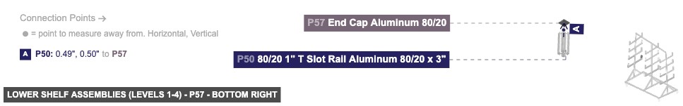 Lower Shelf Assemblies (Levels 1-4) - Part End Cap Aluminum 80/20 - bottom_right