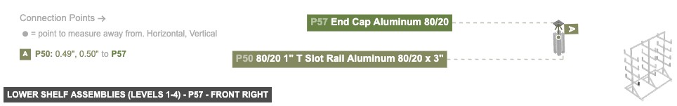 Lower Shelf Assemblies (Levels 1-4) - Part End Cap Aluminum 80/20 - front_right