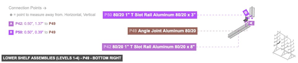Lower Shelf Assemblies (Levels 1-4) - Part Angle Joint Aluminum 80/20 - bottom_right