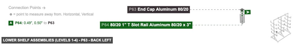 Lower Shelf Assemblies (Levels 1-4) - Part End Cap Aluminum 80/20 - back_left